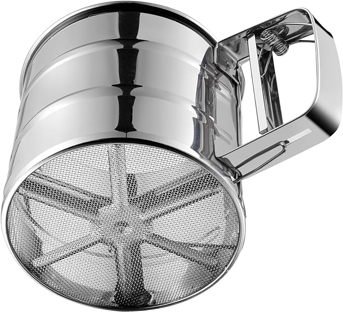 Flour Sifter, Stainless Steel Sifter for Baking, Double Layer Fine Mesh Baking Sifter, One Hand Press Crank Sifter for Powdered Sugar Shaker Duster, Flour Sieve Sifter for Baking Cakes Rondauno